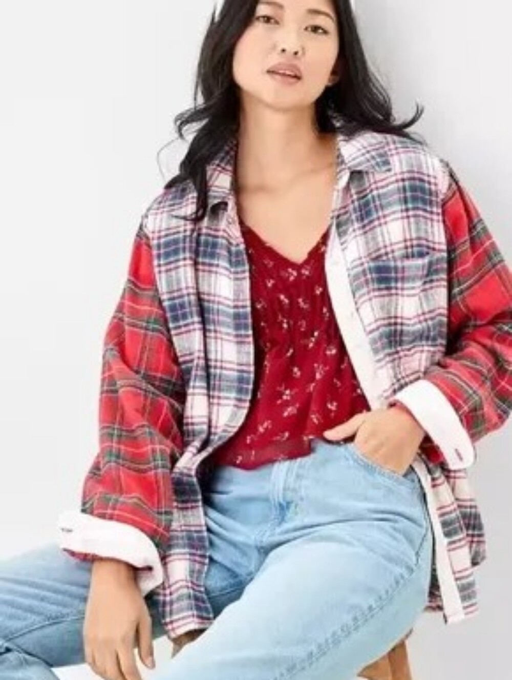 AE Oversized Plaid Button-Up Shirt ** Size XL